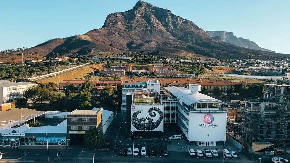 Aerial view of My Domain Student Living in Salt River below Devil's Peak